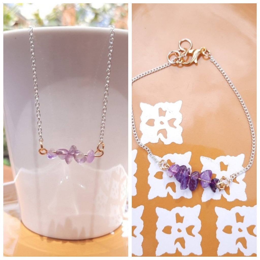 Amethyst Irregular Stone Bracelet Necklace Bundle 25$